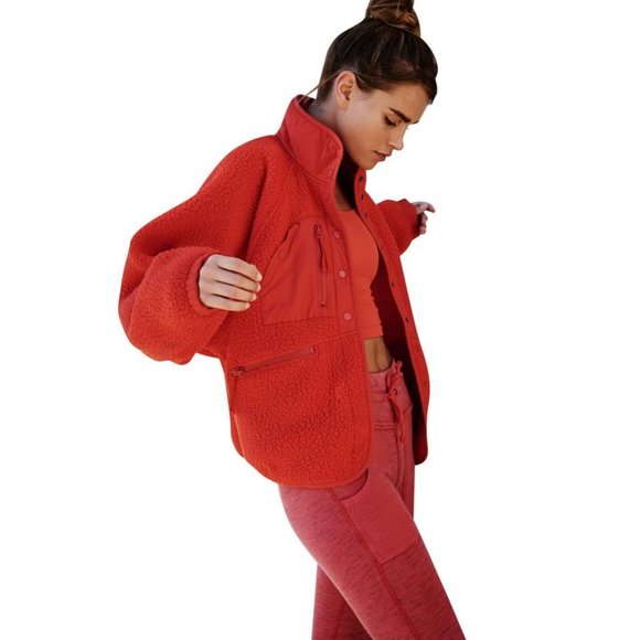 Free People Hit The Slopes Fleece Jacket, Cardinal Red - NWT - Picture 2 of 4